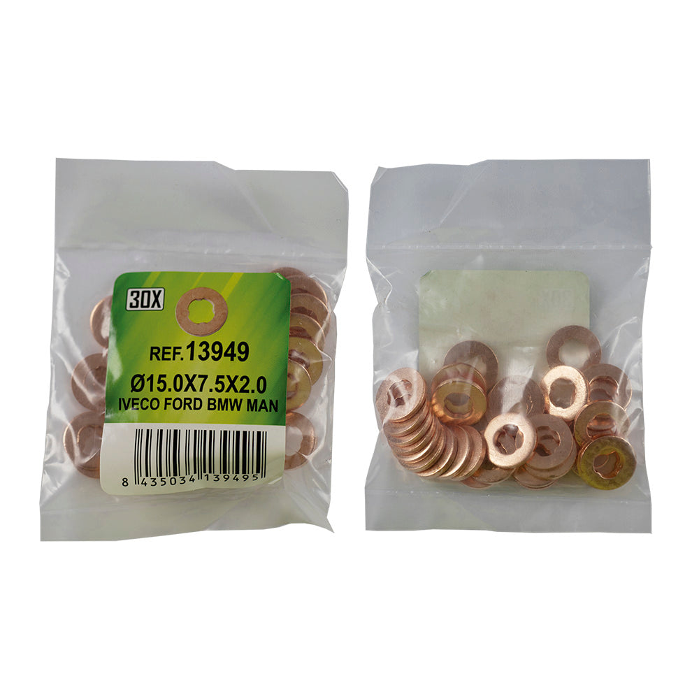RONDELLE IN RAME PER INIETTORE, 30 PZ.(15.0 X 7.5X 2.0MM) | 13949