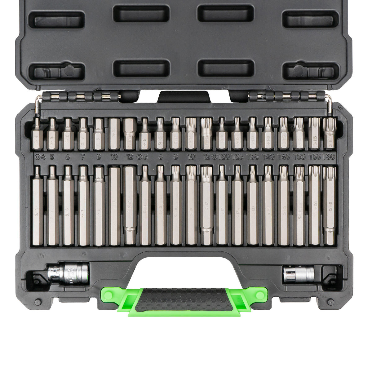 VALIGETTA DI 42 PEZZI CON INSERTI ESAGONALI, A 12 CANTI E TORX INVIOLABILI 1/2" E 3/8" | 50985