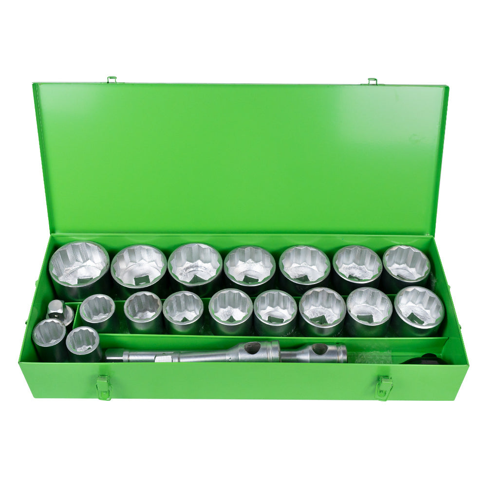 SET METALLICO DA 21 PEZZI CON BUSSOLE A 12 PUNTE DA 1" ? FINITURA ZINCATA | 51855