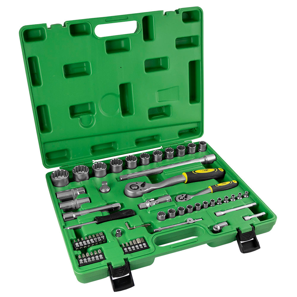 SET DI UTENSILI DA 60 PEZZI CON BUSSOLE SPLINE DA 1/2" E 1/4" ? FINITURA ZINCATA | 52722