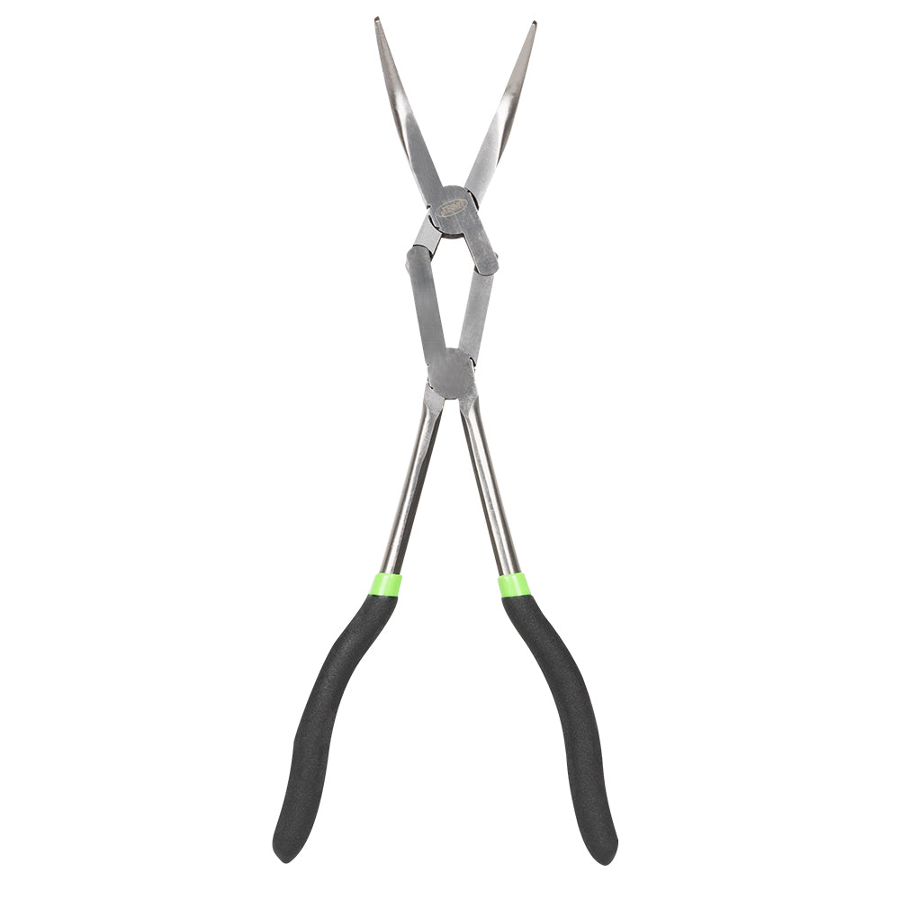 Pinza extra lunga 340mm becchi lunghi curva a doppio snodo per valvole Pinza extra lunga 340mm becchi lunghi curva a doppio snodo per valvole