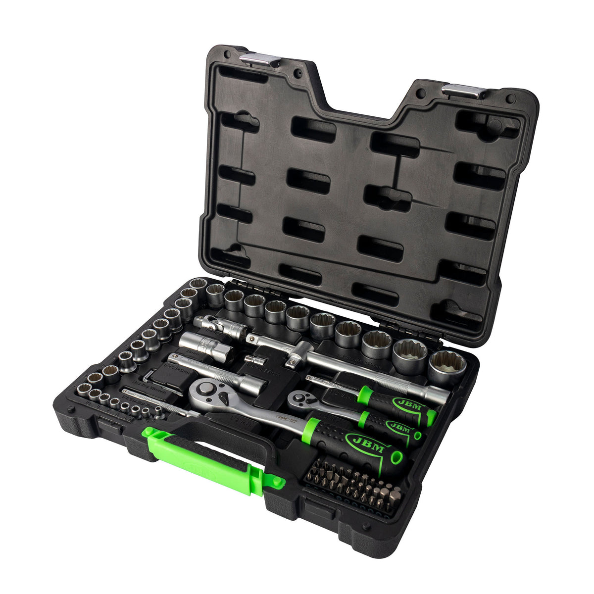 SET DI UTENSILI DA 74 PEZZI CON BUSSOLE BI-ESAGONALI DA 1/2" E 1/4" ? FINITURA ZINCATA | 53074