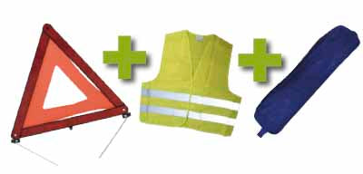 KIT D EMERGENZA + BLU BORSA CON RIVETTO + GIUBBOTTO RIFLETTENTE + TRIANGOLO DI SEGNALAZIONE | 53087
