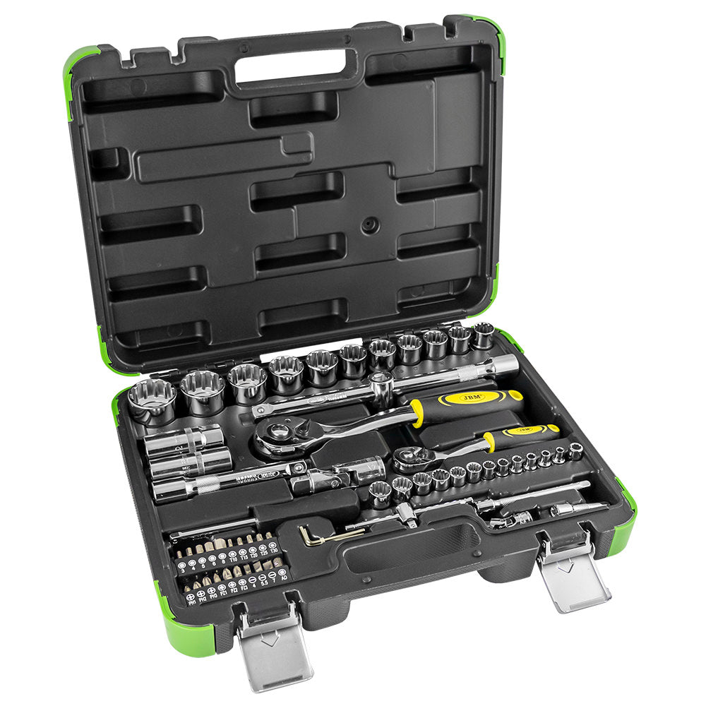 SET DI UTENSILI DA 60 PEZZI CON BUSSOLE SPLINE DA 1/2" E 1/4" ? FINITURA CROMATA | 53108