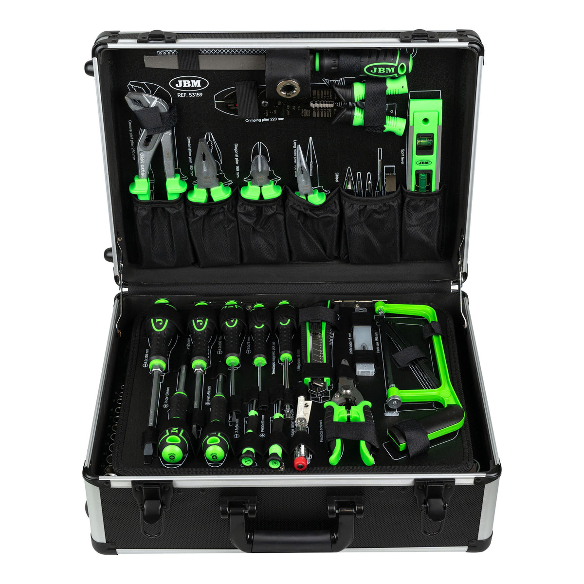 SET DI UTENSILI DA 159 PEZZI IN ALLUMINIO CON BUSSOLE DA 1/4" E 1/2" ? FINITURA ZINCATA | 53159