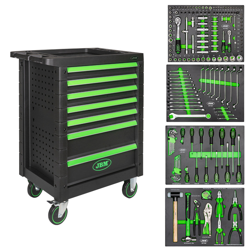 CARRELLO A 7 CASSETTI VERDE CON ASSORTIMENTO DI 172 PEZZI | 53904