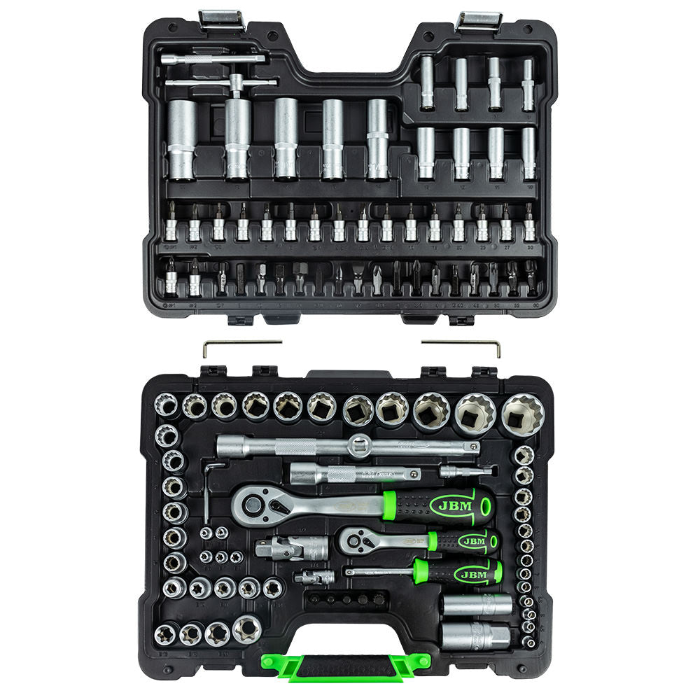 SET DI UTENSILI DA 113 PEZZI CON BUSSOLE A 12 LATI DA 1/4" E 1/2" ? FINITURA ZINCATA | 54036