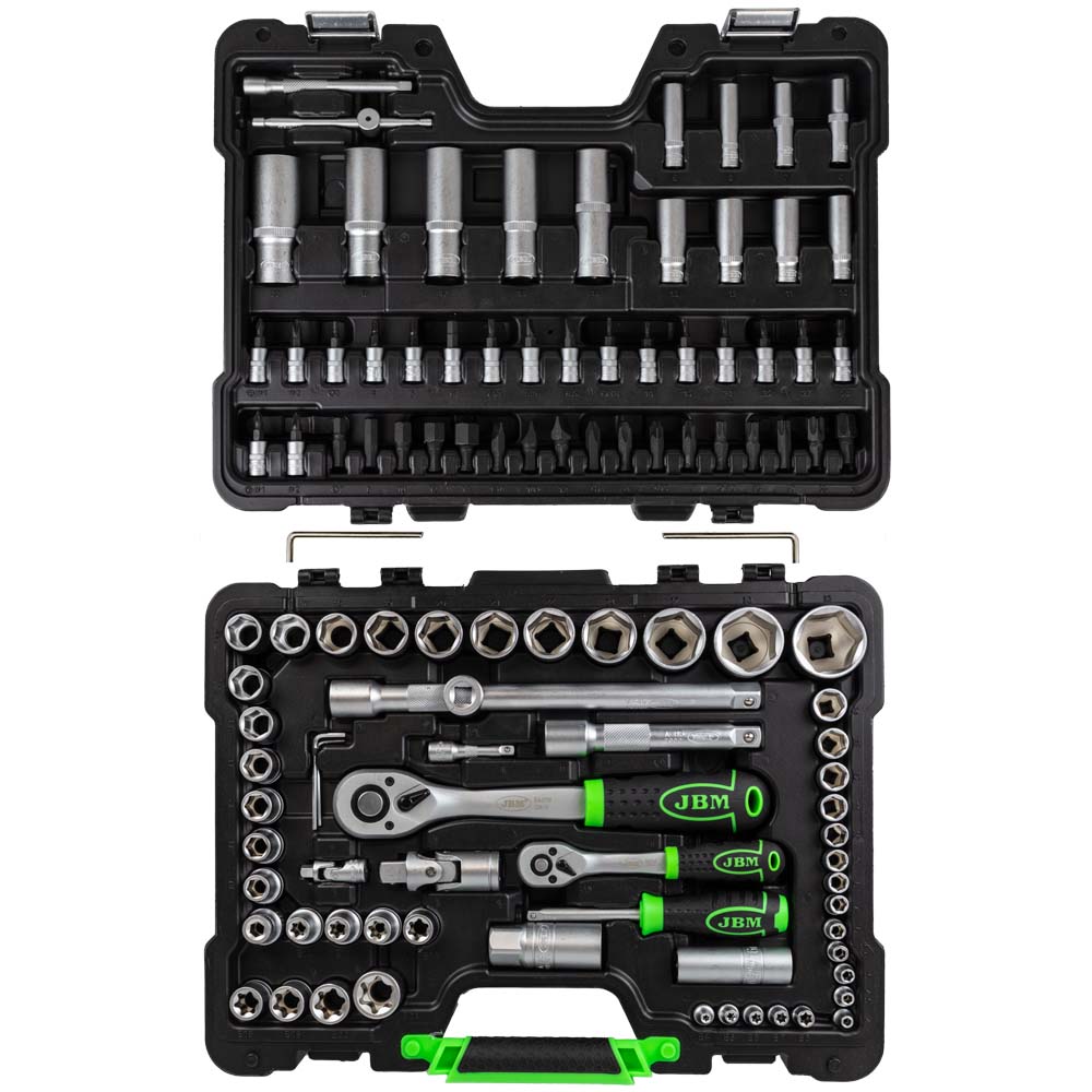SET DI UTENSILI DA 108 PEZZI CON BUSSOLE ESAGONALI DA 1/4" E 1/2" ? FINITURA ZINCATA | 54037