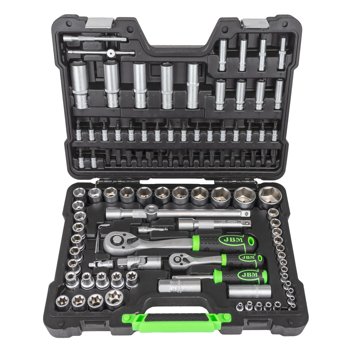 SET DI UTENSILI DA 108 PEZZI CON BUSSOLE ESAGONALI DA 1/4" E 1/2" ? FINITURA ZINCATA | 54037