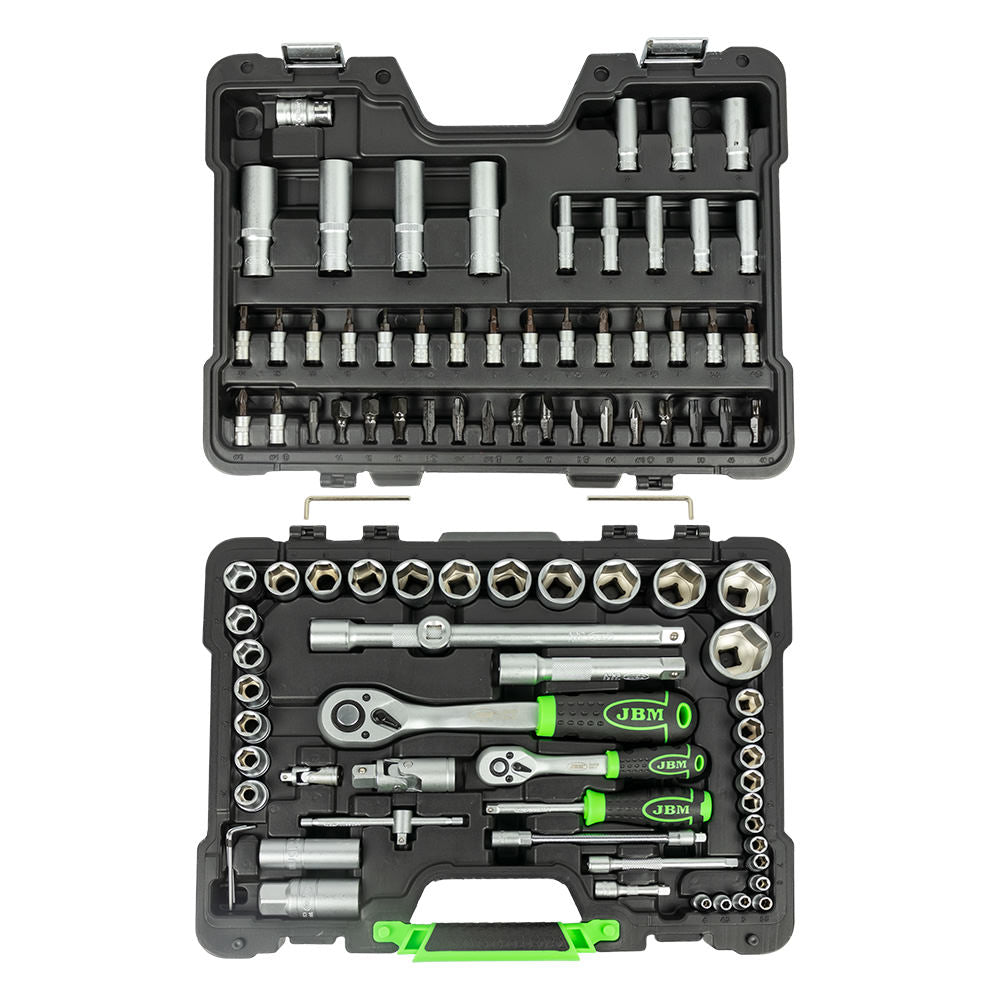 SET DI UTENSILI DA 94 PEZZI CON BUSSOLE ESAGONALI DA 1/4" E 1/2" ? FINITURA ZINCATA | 54038