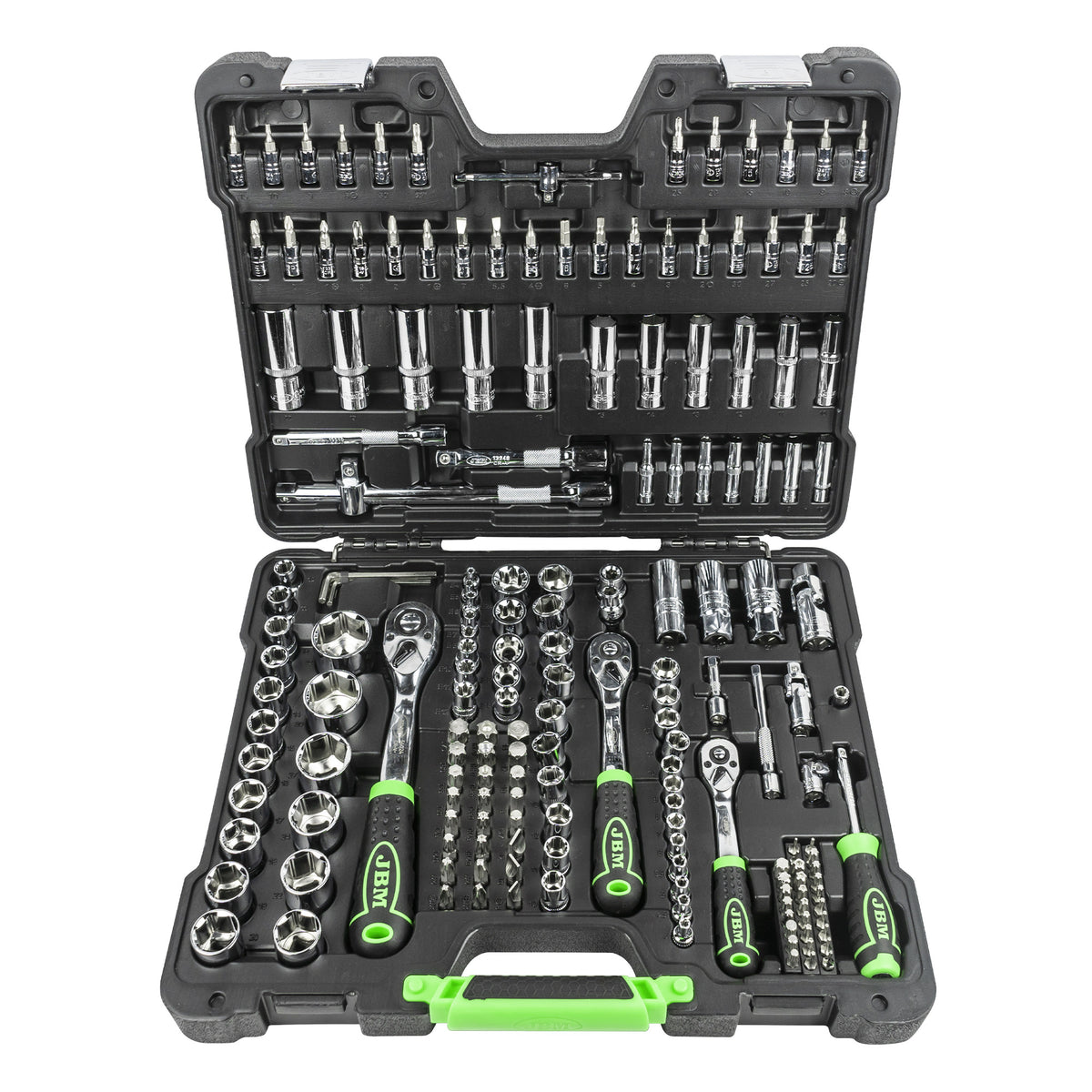 SET DI UTENSILI DA 179 PEZZI CON BUSSOLE ESAGONALI DA 1/4", 3/8" E 1/2" ? FINITURA CROMATA | 54046