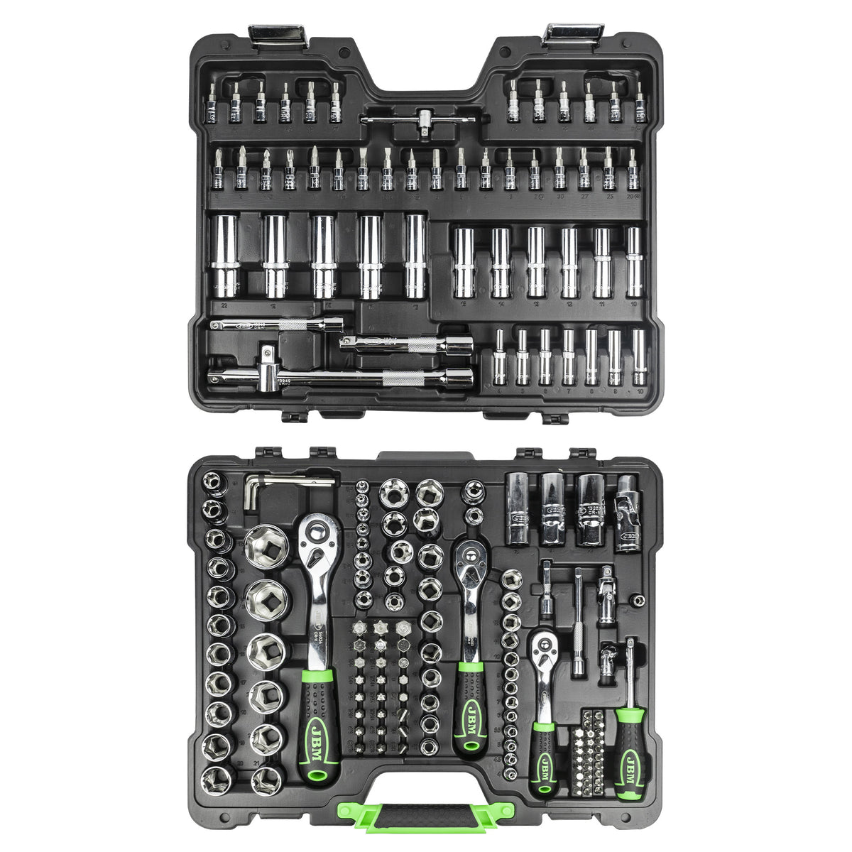 SET DI UTENSILI DA 179 PEZZI CON BUSSOLE ESAGONALI DA 1/4", 3/8" E 1/2" ? FINITURA CROMATA | 54046