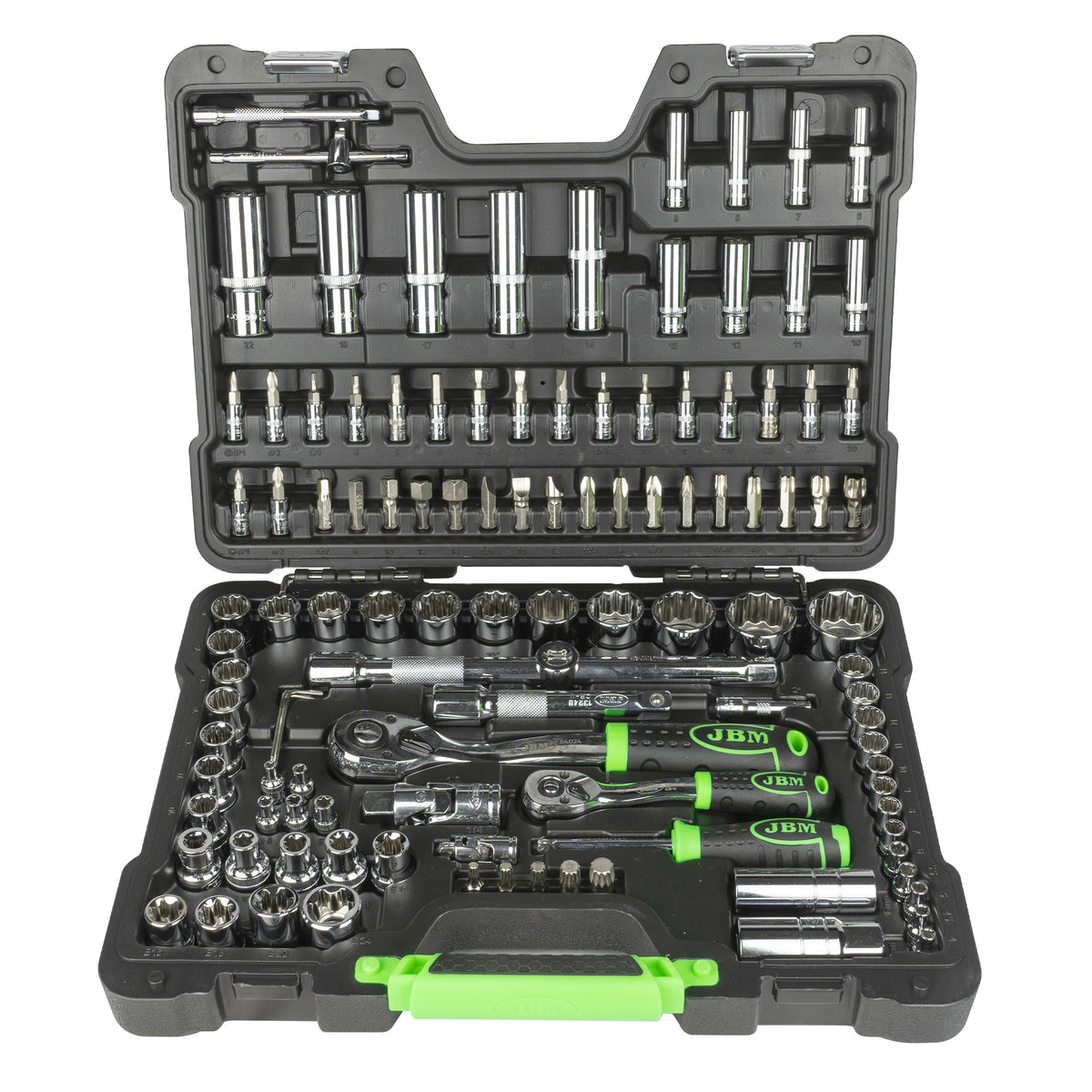 SET DI UTENSILI DA 113 PEZZI CON BUSSOLE A 12 LATI DA 1/4" E 1/2" ? FINITURA CROMATA | 54047