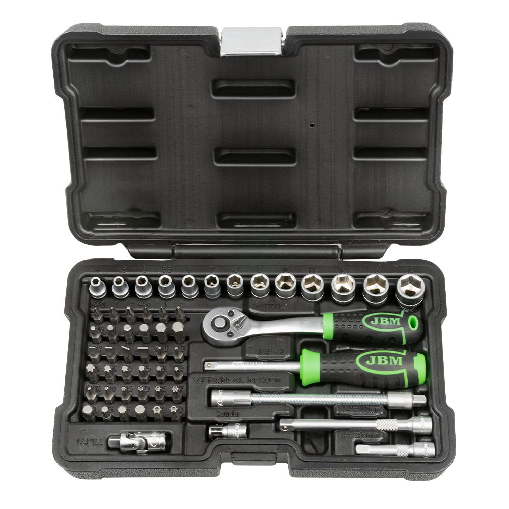 SET DI UTENSILI DA 56 PEZZI CON BUSSOLE ESAGONALI DA 1/4" ? FINITURA ZINCATA | 54105
