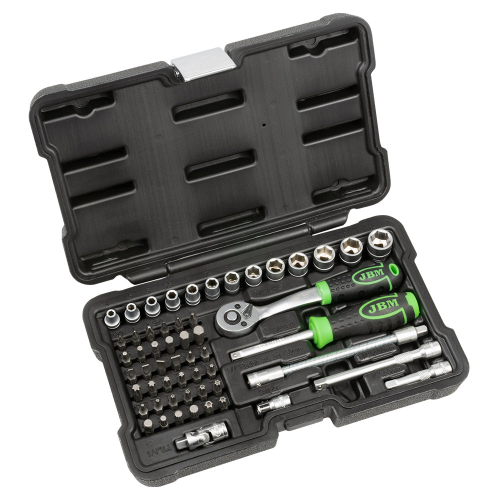 SET DI UTENSILI DA 56 PEZZI CON BUSSOLE ESAGONALI DA 1/4" ? FINITURA ZINCATA | 54105