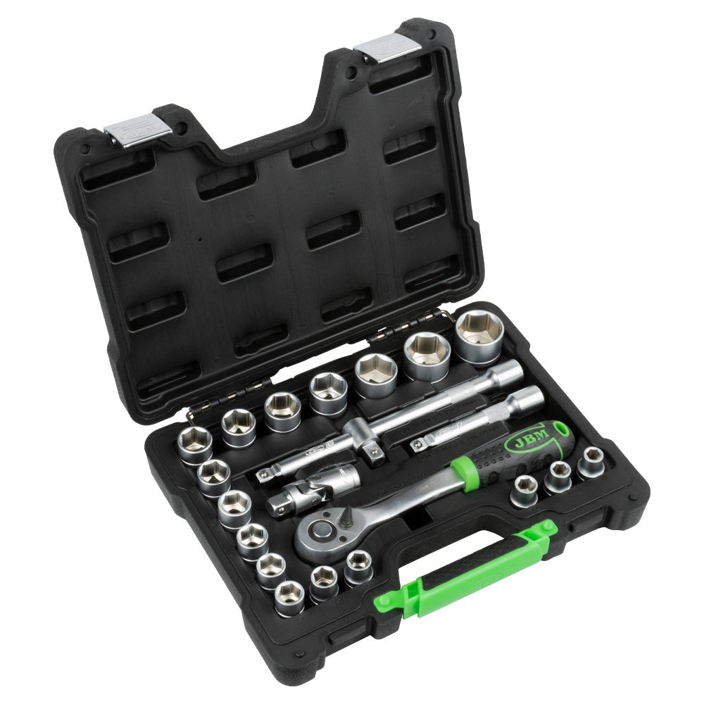 SET DI UTENSILI DA 22 PEZZI CON BUSSOLE ESAGONALI DA 1/2" ? FINITURA ZINCATA | 54108