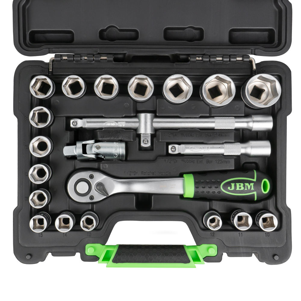 SET DI UTENSILI DA 22 PEZZI CON BUSSOLE ESAGONALI DA 1/2" ? FINITURA ZINCATA | 54108