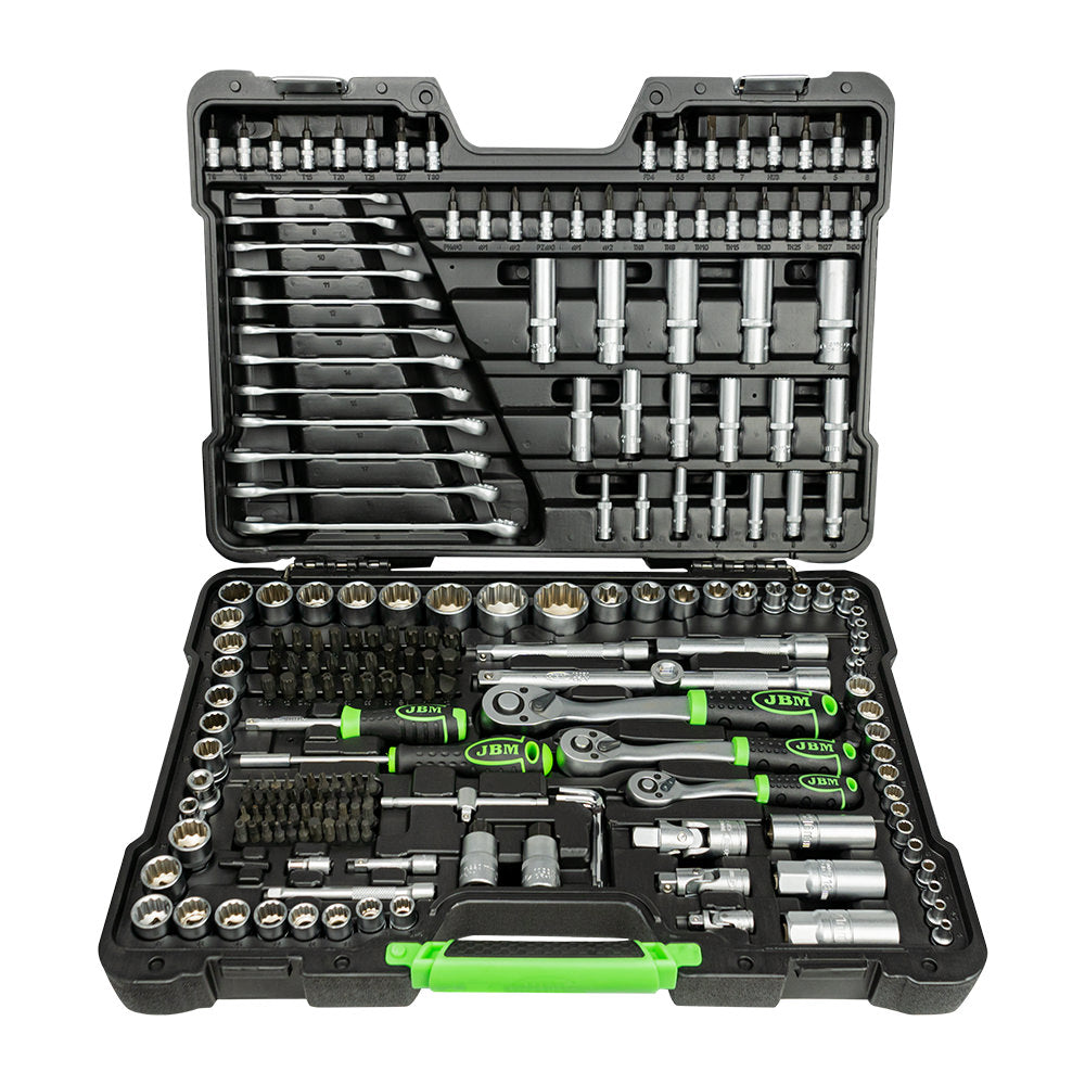 SET DI UTENSILI DA 216 PEZZI CON BUSSOLE A 12 LATI DA 1/4", 3/8" E 1/2" ? FINITURA ZINCATA | 54250