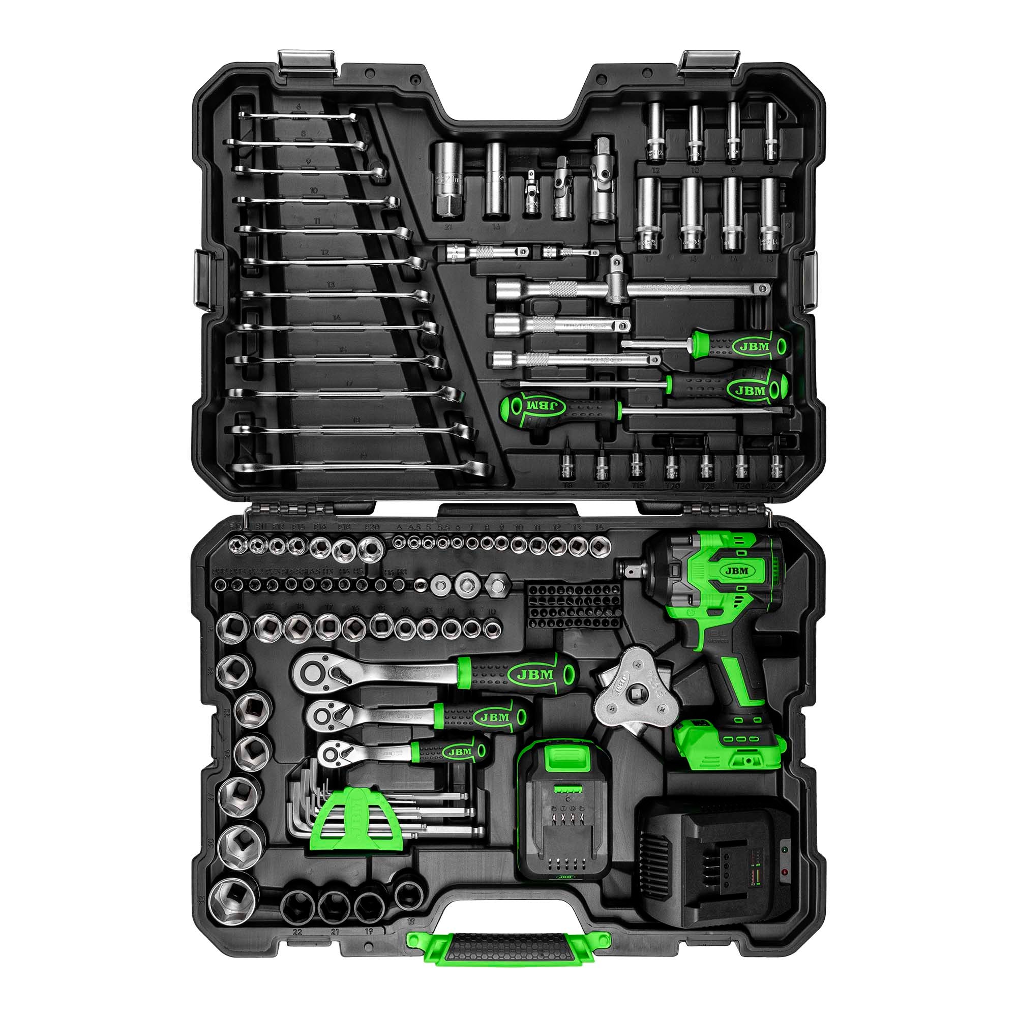 VALIGETTA CON ATTREZZI AVVITATORE AD IMPULSI BRUSHLESS A BATTERIA 800NM CON BUSSOLE ESAGONALI DA 1/4 | 54863