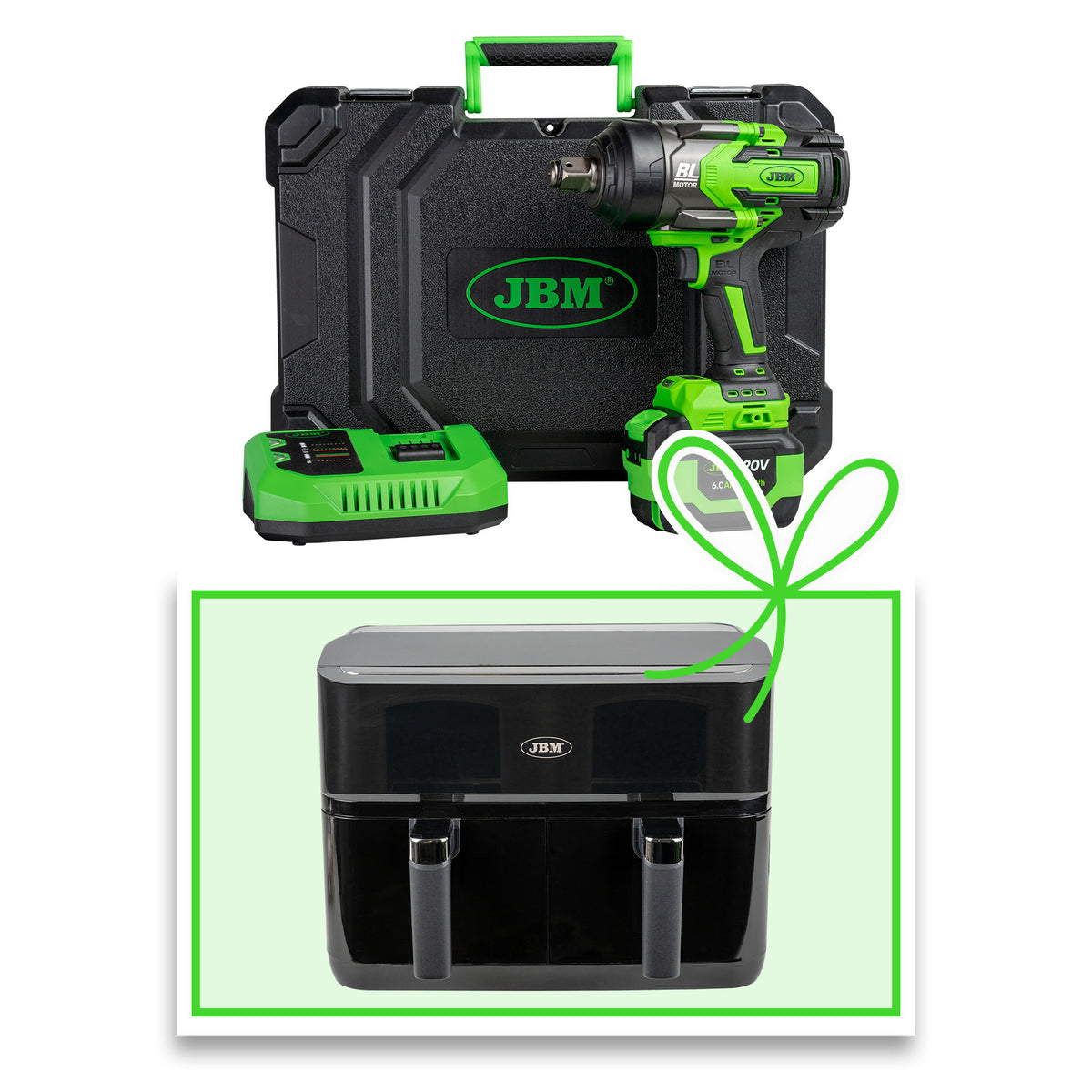 AVVITATORE A IMPULSI BRUSHLESS A BATTERIA 3/4"" 1300NM CON VALIGETTA + FRIGGITRICE | 60048C-F