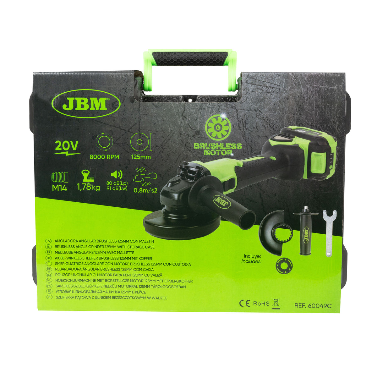 SMERIGLIATRICE ANGOLARE 125MM BRUSHLESS A BATTERIA CON CUSTODIA | 60049C