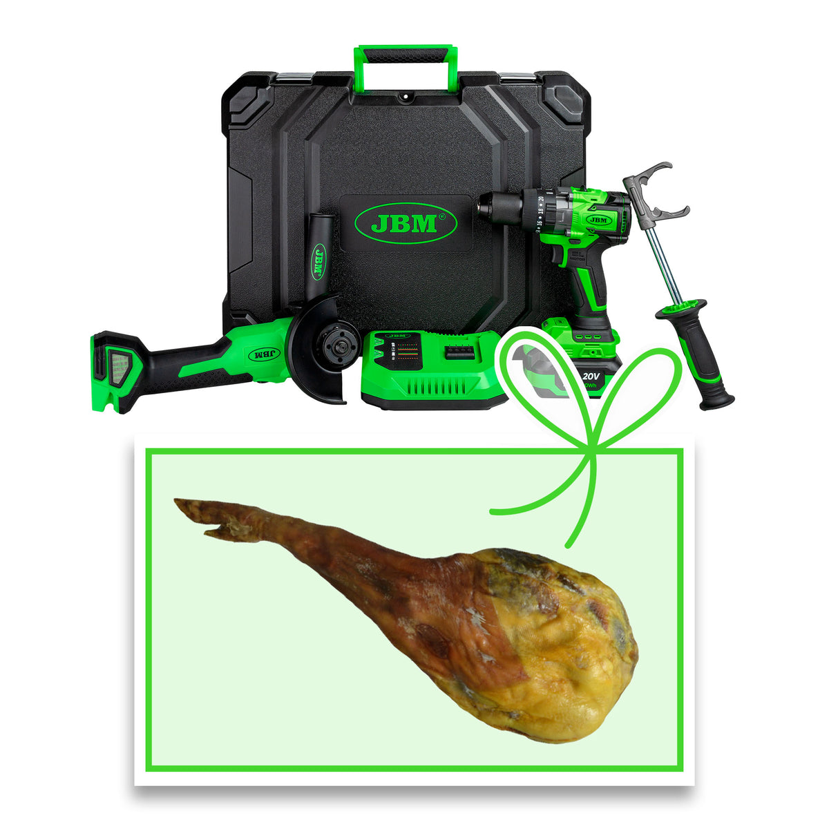 KIT SMERIGLIATRICE ANGOLARE & TRAPANO A PERCUSSIONE A BATTERIA CON VALIGETTA + PROSCIUTTO | 60053C-P