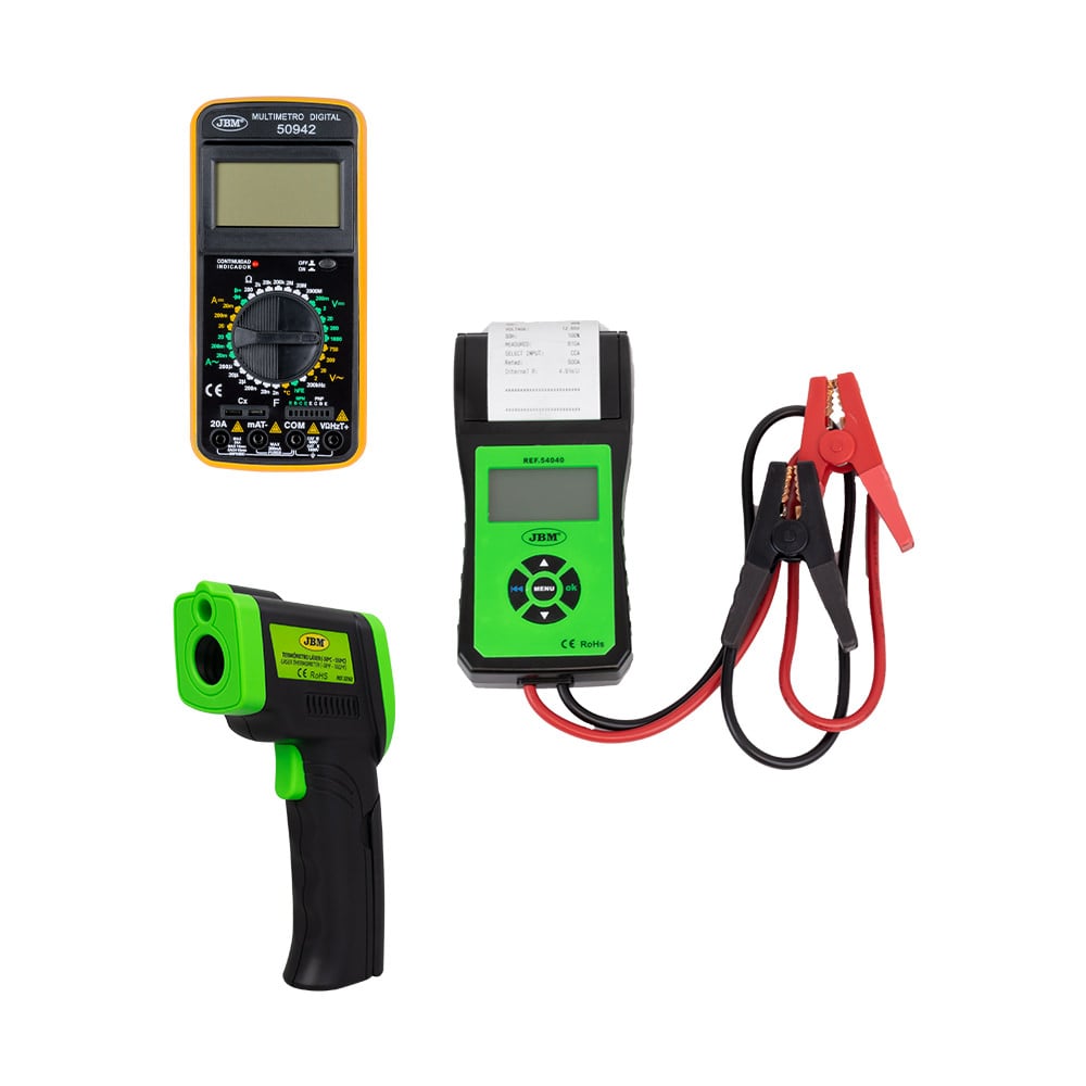 TESTER BATTERIA 54040 + MULTIMETRO DIGITALE 50942 + TERMOMETRO LASER 52162 | SERIE432
