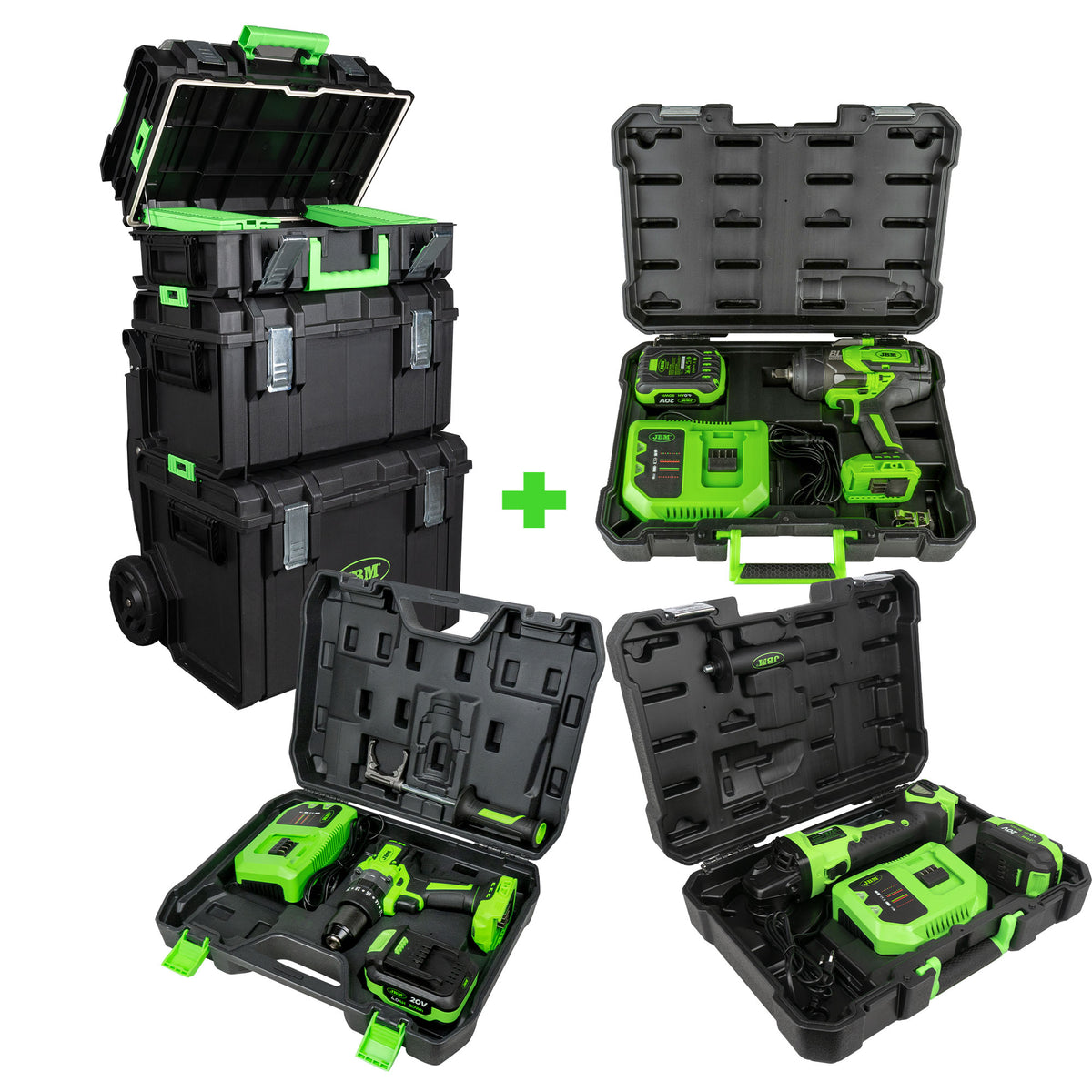 CARRELLO MODULARE + SMERIGLIATRICE ANGOLARE + TRAPANO A BATTERIA + CHIAVE A IMPATTO 1/2" | SERIE492