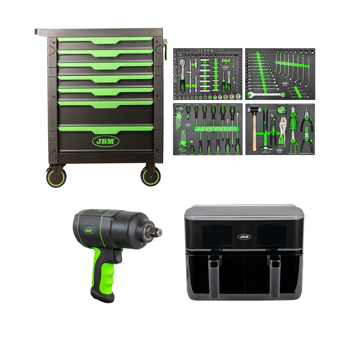 CARRELLO A 7 CASSETTI - VERDE + AVVITATORE PNEUMATICO DA 1/2" 1200NM + FRIGGITRICE AD ARIA | SERIE495F