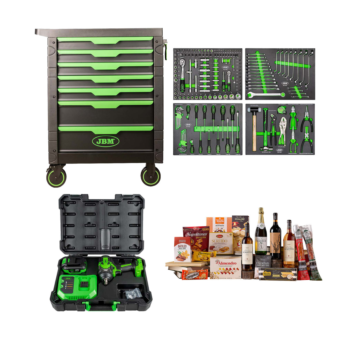 CARRELLO A 7 CASSETTI - VERDE + CHIAVE A PERCUSSIONE BRUSHLESS A BATTERIA 1/2" 1000NM CON CUSTODIA | SERIE497C