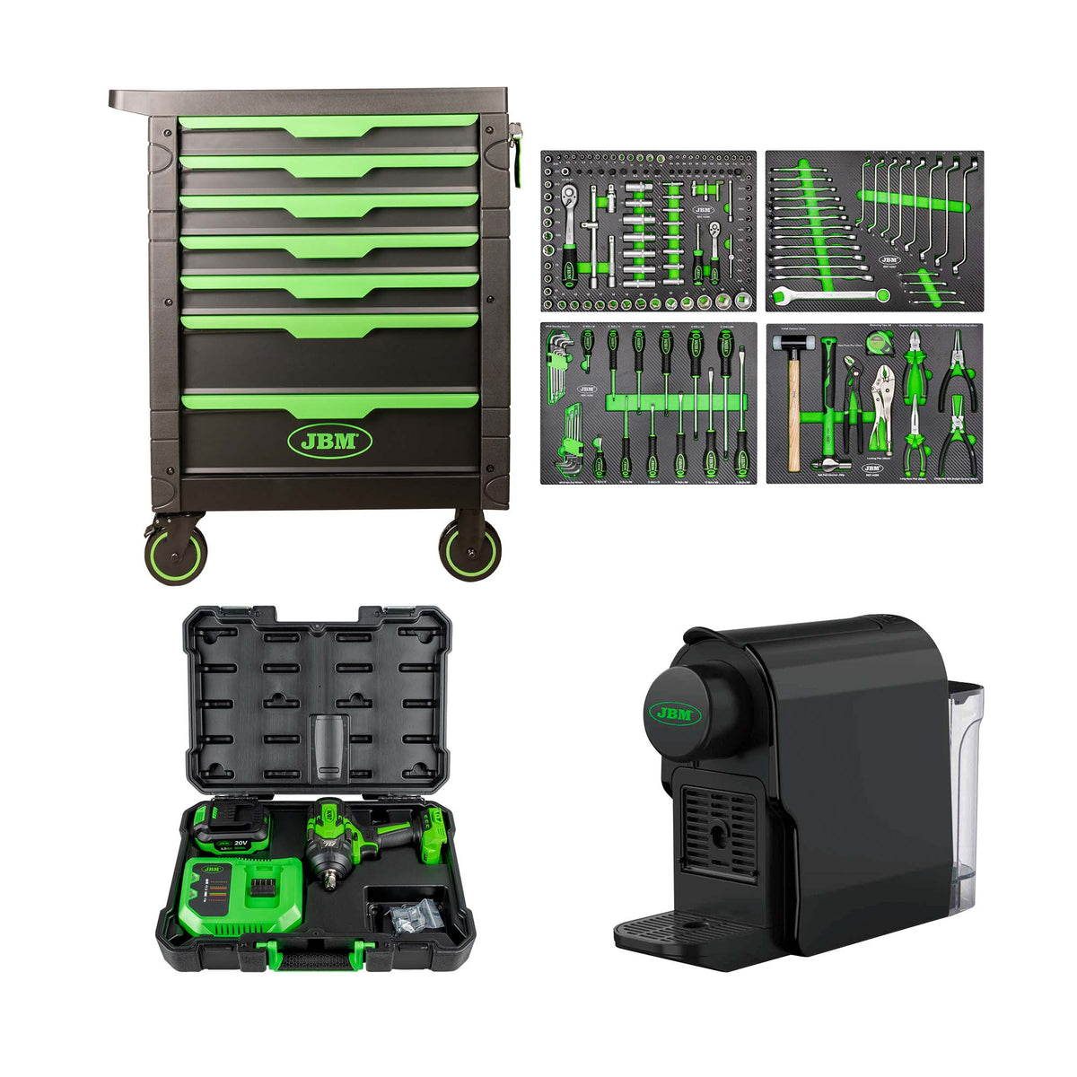 CARRELLO A 7 CASSETTI - VERDE + CHIAVE A PERCUSSIONE BRUSHLESS A BATTERIA 1/2" 1000NM CON CUSTODIA | SERIE497E