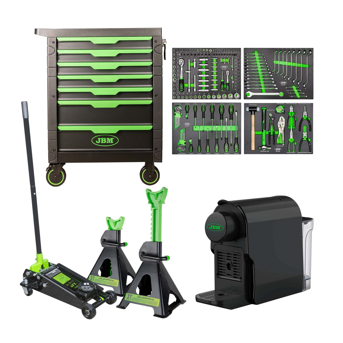 CARRELLO A 7 CASSETTI - VERDE + 50818 MARTINETTO IDRAULICO A CARRELLO 3,5T + 53779 | SERIE532E