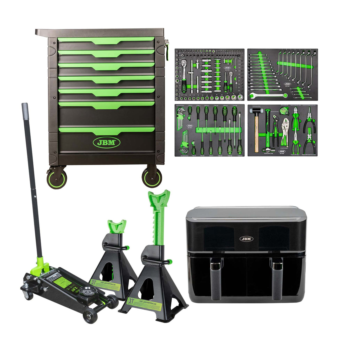 CARRELLO A 7 CASSETTI - VERDE + 50818 MARTINETTO IDRAULICO A CARRELLO 3,5T + 53779 | SERIE532F