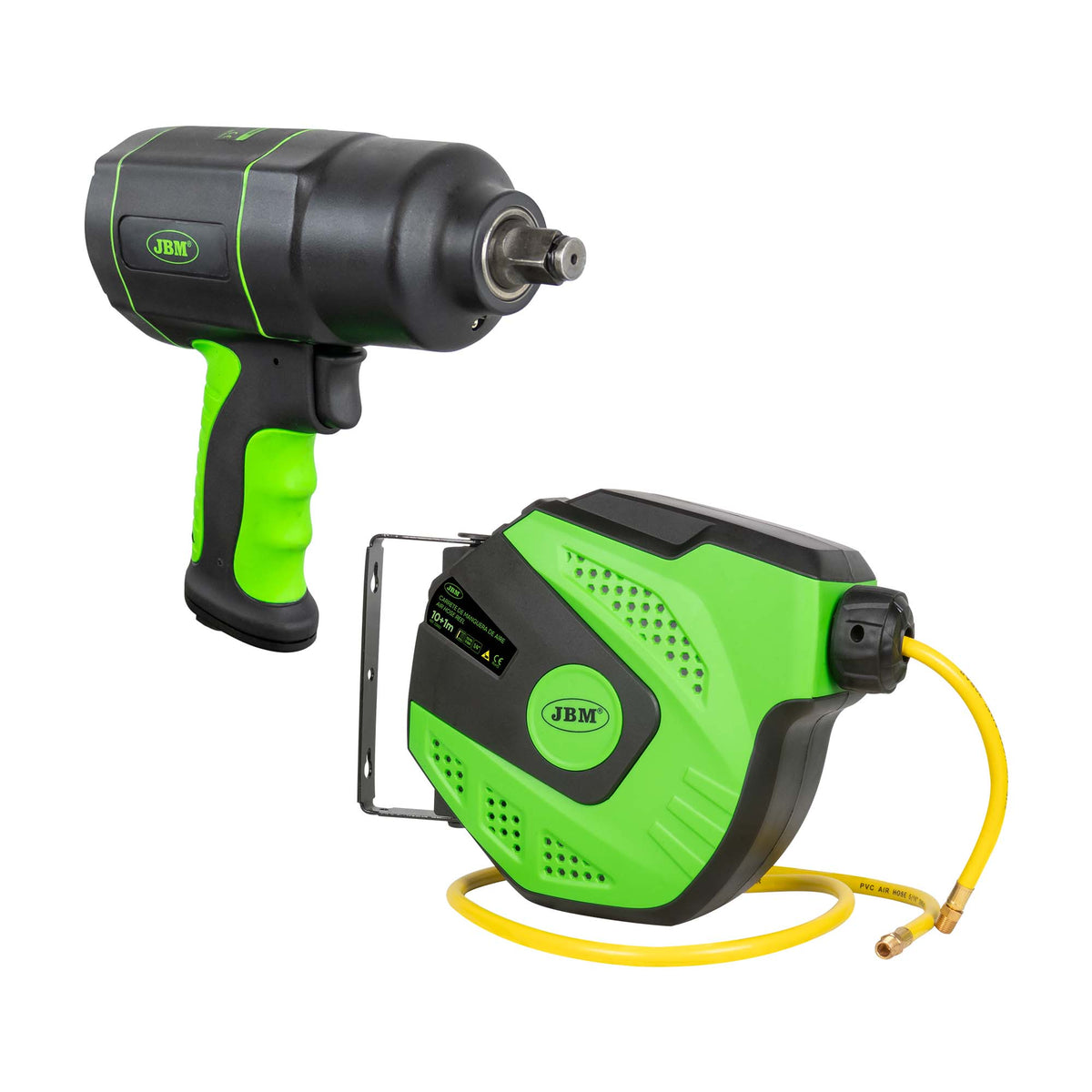 53608 AVVITATORE PNEUMATICO DA 1/2" 1200NM + 53882 AVVOLGITUBO ARIA DA 11M - VERDE | SERIE541