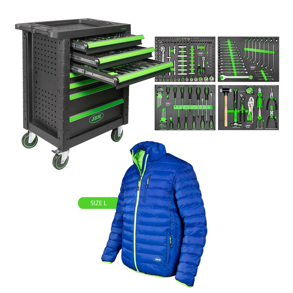 53904 CARRELLO A 7 CASSETTI - VERDE + 70011 GIACCA VERDE/BLU, TAGLIA L | SERIE542