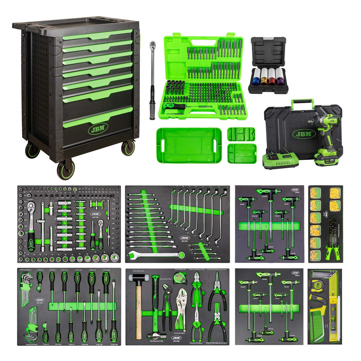 CARRELLO + MODULI CON UTENSILI + CHIAVE DINAMOMETRICA + AVVITATORE A IMPULSI A BATTERIA | SERIE563