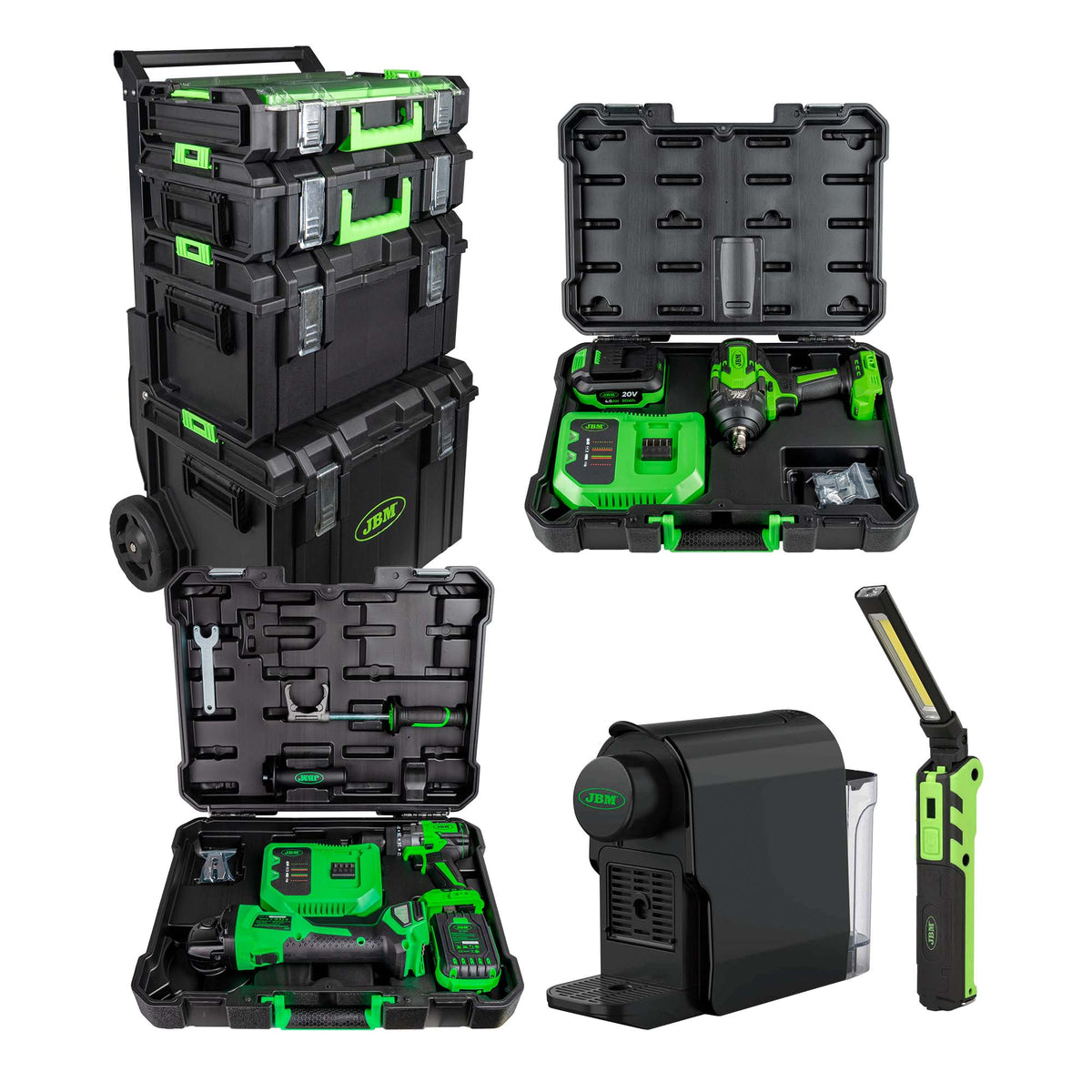 CARRELLO MODULARE + AVVITATORE 1/2" 1000NM + SMERIGLIATRICE ANGOLARE E TRAPANO + MINI LAMPADA LED | SERIE580E