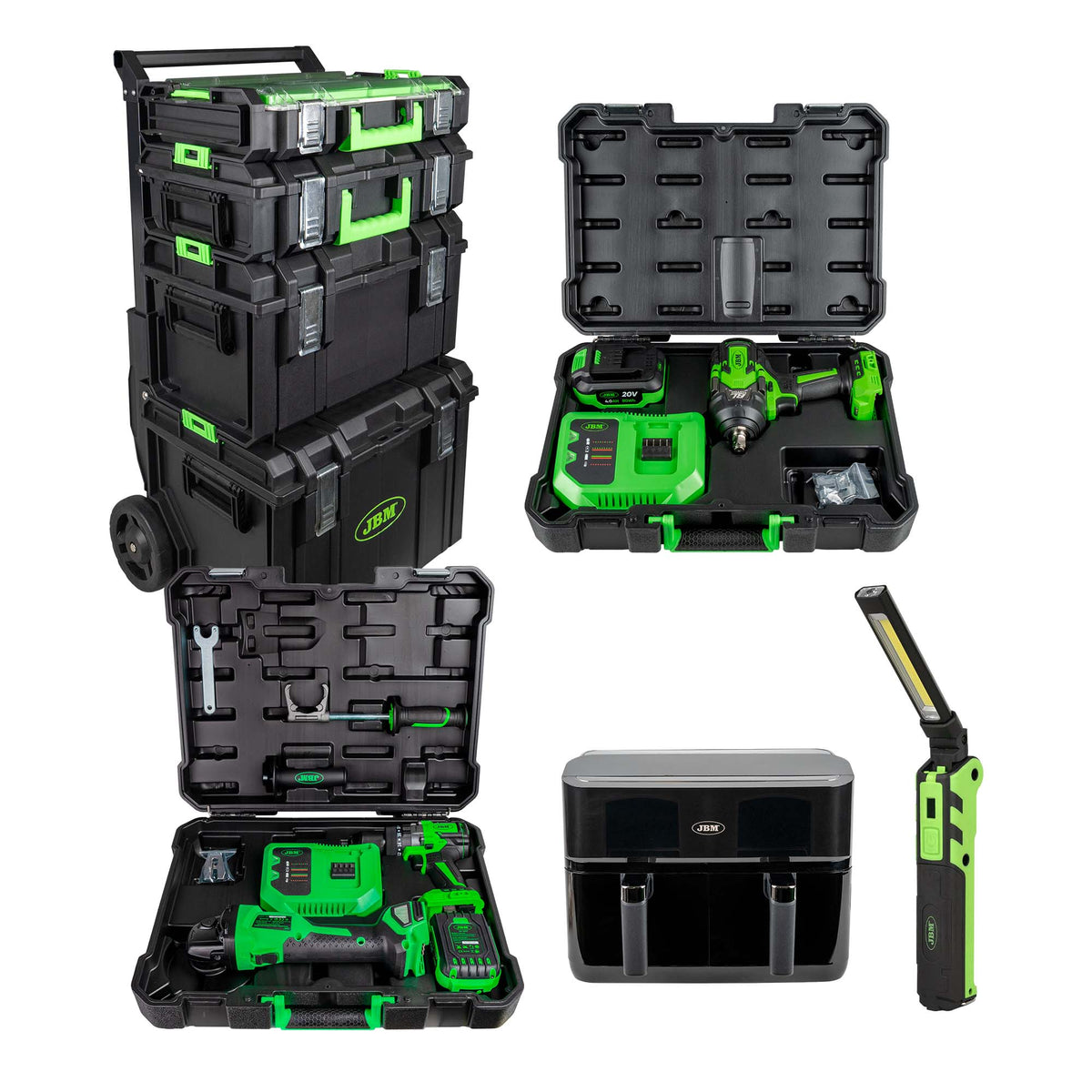 CARRELLO MODULARE + AVVITATORE 1/2" 1000NM + SMERIGLIATRICE ANGOLARE E TRAPANO + MINI LAMPADA LED | SERIE580F
