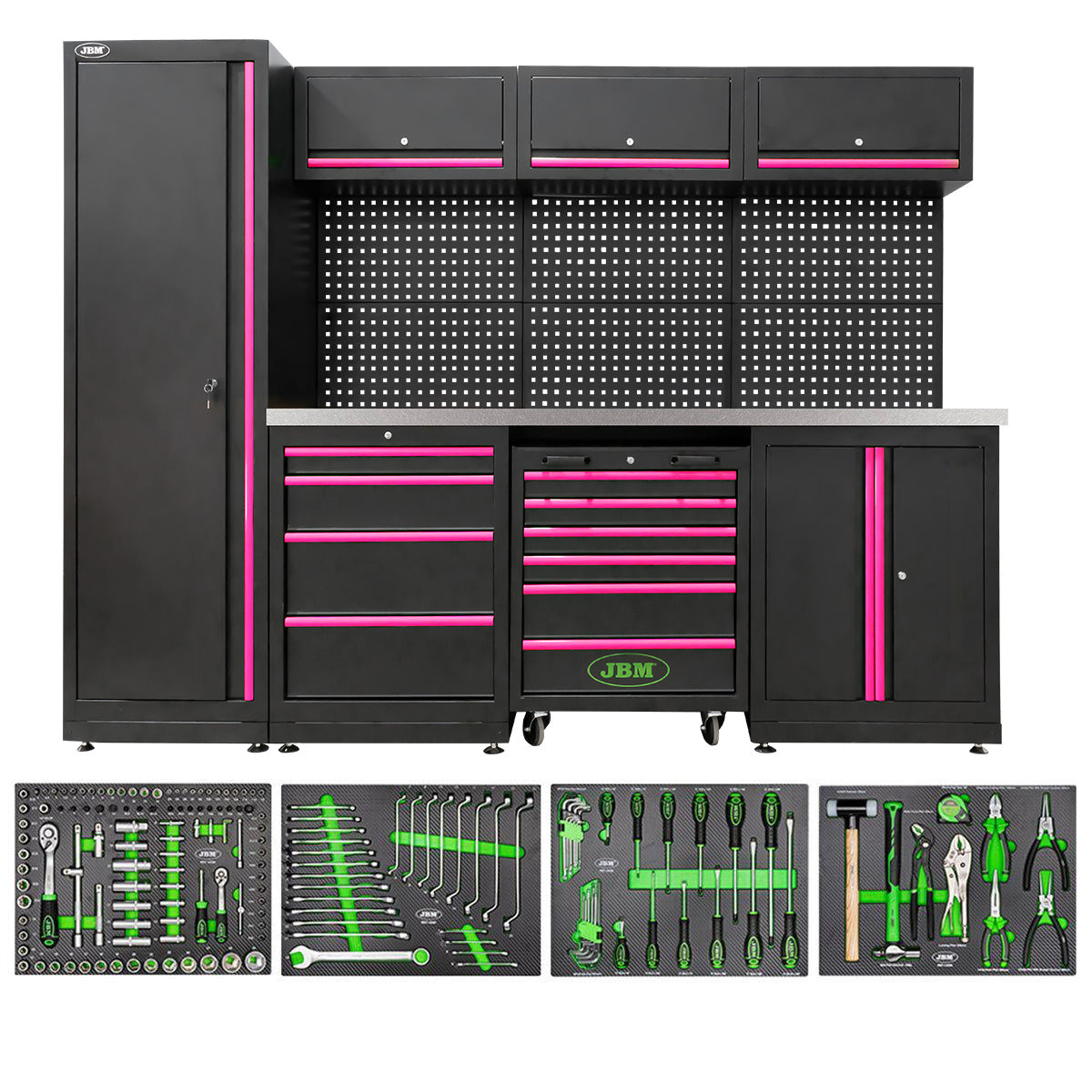 SET DI MOBILI COMPONIBILI PER OFFICINA (18 PEZZI) - ROSA | SERIE588P