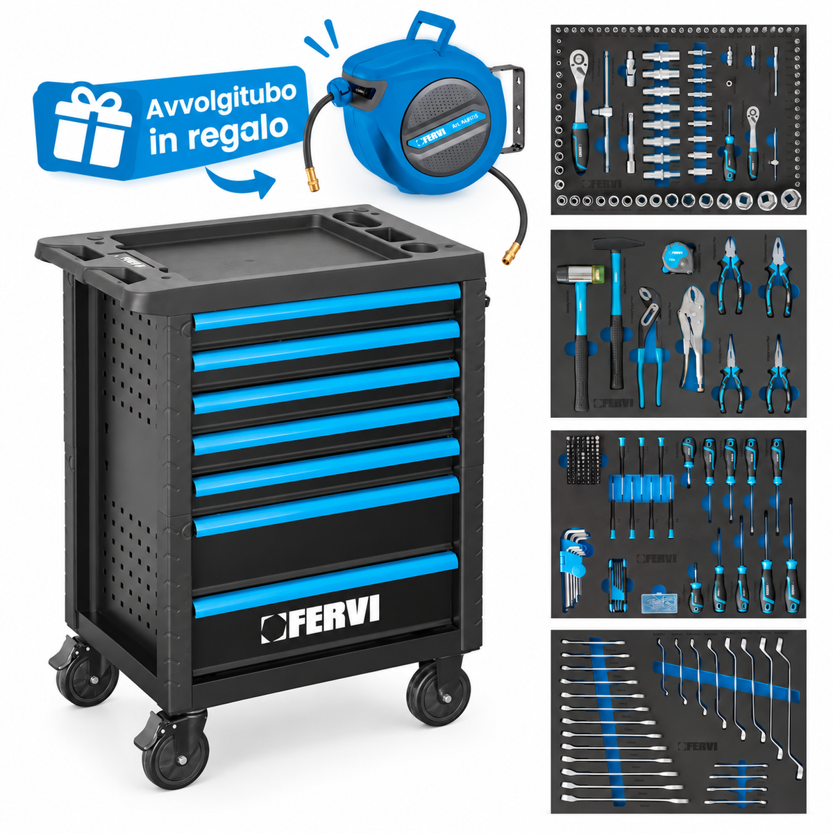 CARRELLO CON 298 UTENSILI E 7 CASSETTI + AVVOLGITUBO OMAGGIO