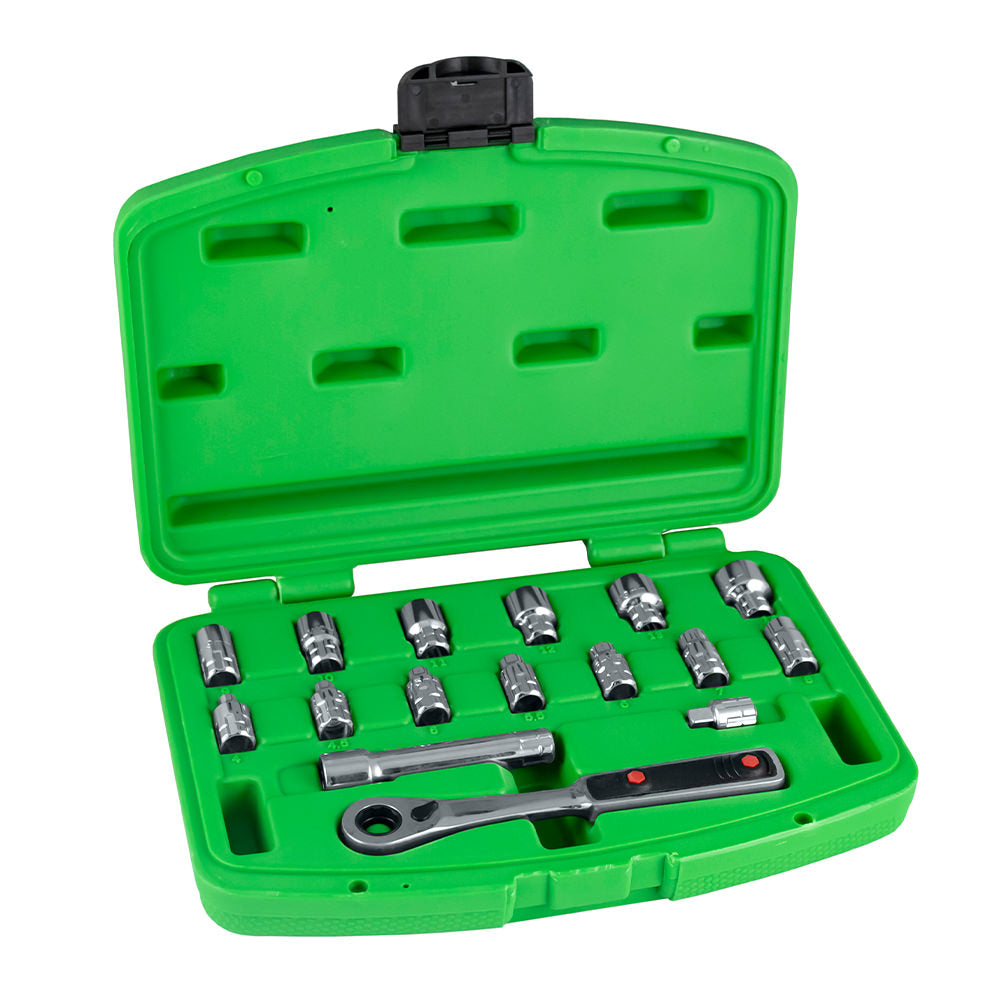 SET DI UTENSILI GO-THROUGH DA 16 PEZZI CON BUSSOLE DA 1/4" ? FINITURA CROMATA | 50623