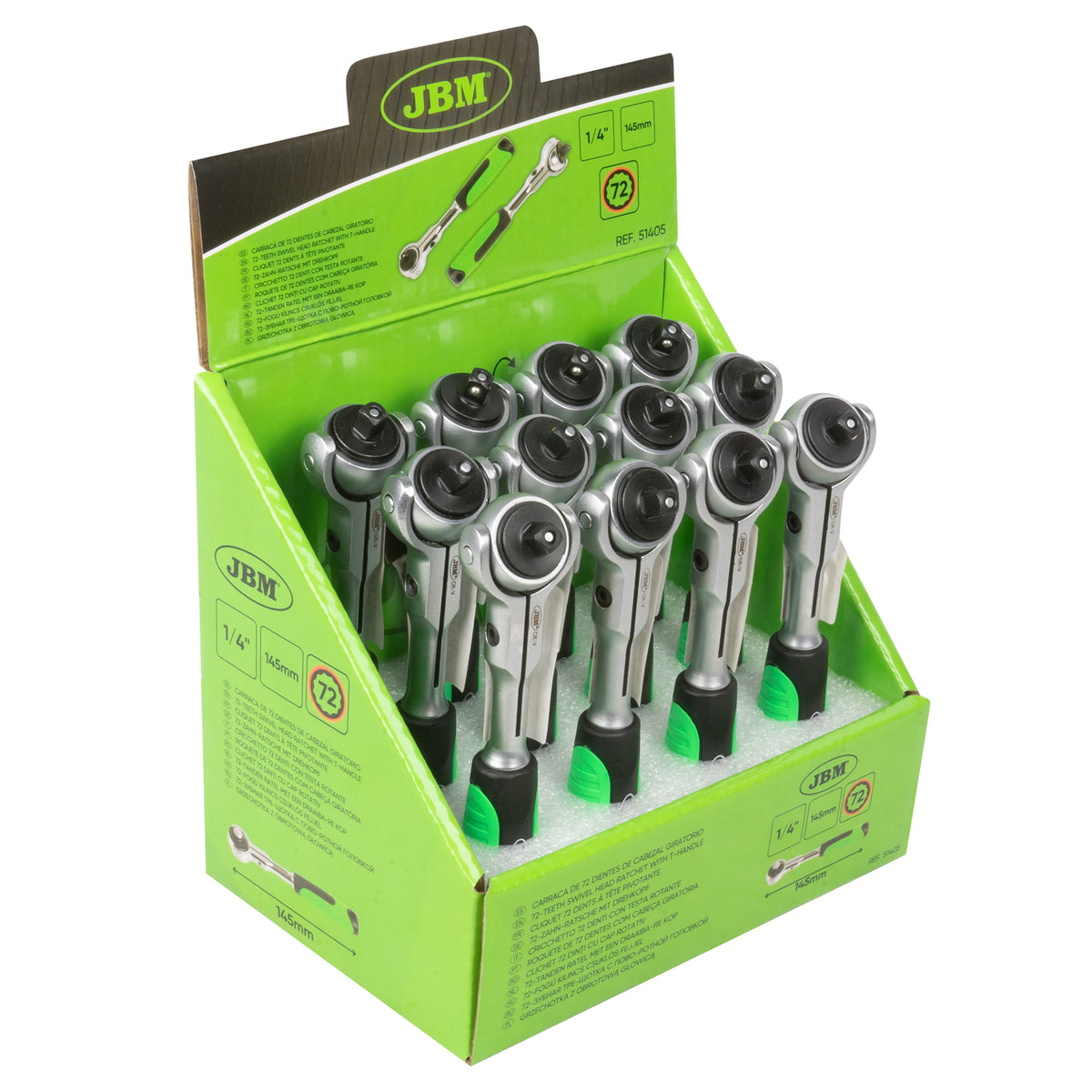 CRICCHETTO 1/4" CON TESTA GIREVOLE A 72 DENTI 145MM | 51405