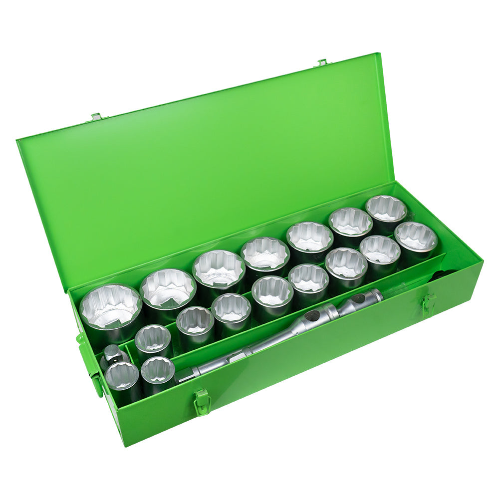 SET METALLICO DA 21 PEZZI CON BUSSOLE A 12 PUNTE DA 1" ? FINITURA ZINCATA | 51855