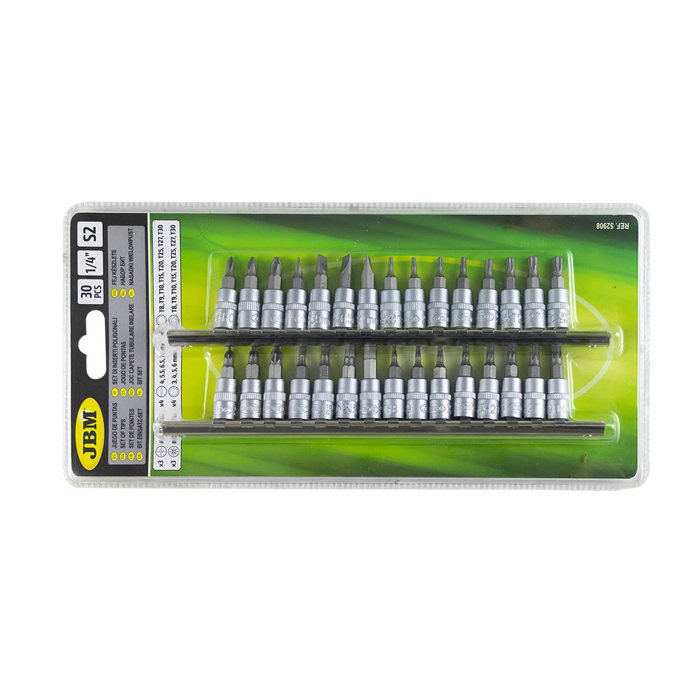 SET DI 30 INSERTI PHILLIPS, PIATTO, ALLEN, TORX E TORX INVIOLABILI CON BUSSOLE 1/4" | 52908