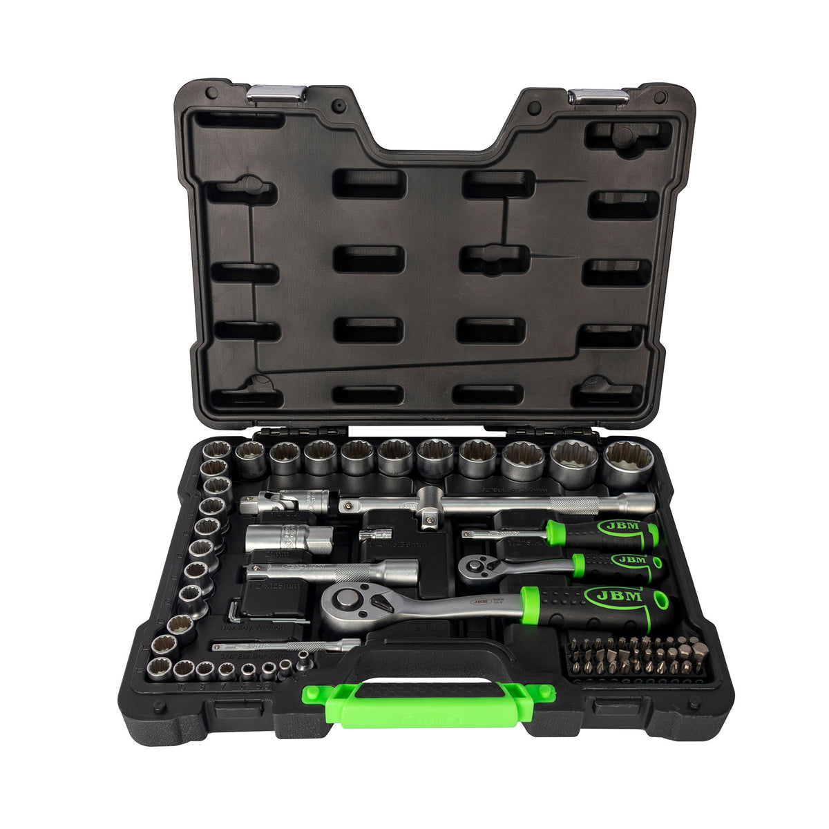 SET DI UTENSILI DA 74 PEZZI CON BUSSOLE BI-ESAGONALI DA 1/2" E 1/4" ? FINITURA ZINCATA | 53074