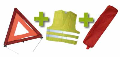 KIT D EMERGENZA + BORSA ROSSO CON RIVETTO + GIUBBOTTO RIFLETTENTE + TRIANGOLO DI SEGNALAZIONE | 53090