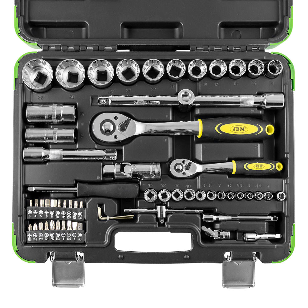 SET DI UTENSILI DA 60 PEZZI CON BUSSOLE SPLINE DA 1/2" E 1/4" ? FINITURA CROMATA | 53108