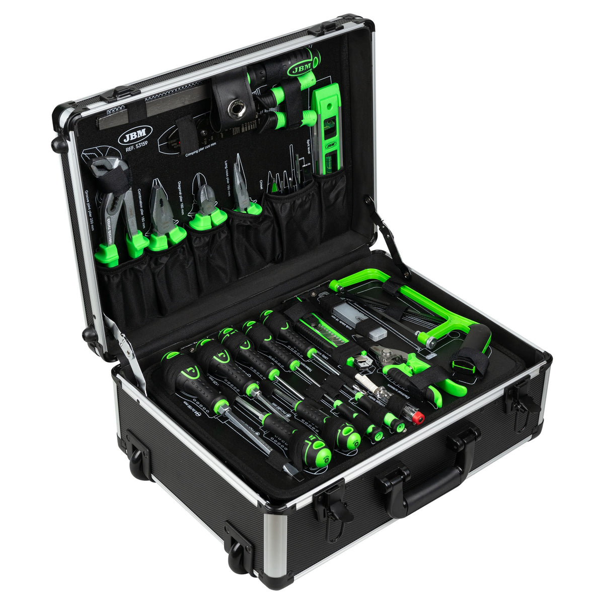 SET DI UTENSILI DA 159 PEZZI IN ALLUMINIO CON BUSSOLE DA 1/4" E 1/2" ? FINITURA ZINCATA | 53159