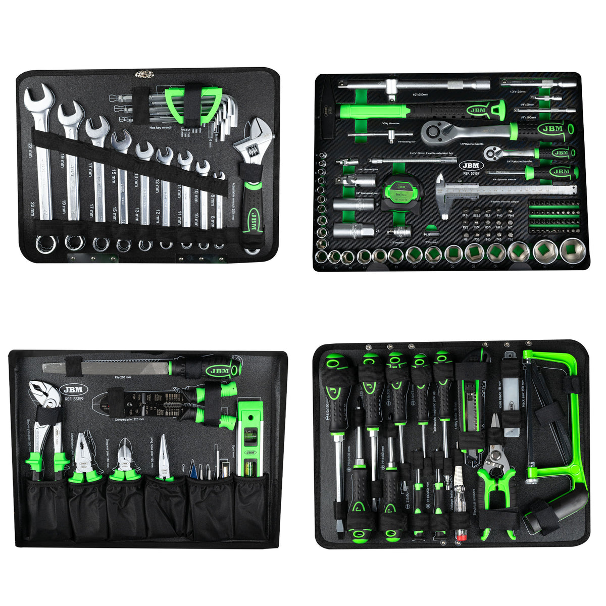 SET DI UTENSILI DA 159 PEZZI IN ALLUMINIO CON BUSSOLE DA 1/4" E 1/2" ? FINITURA ZINCATA | 53159