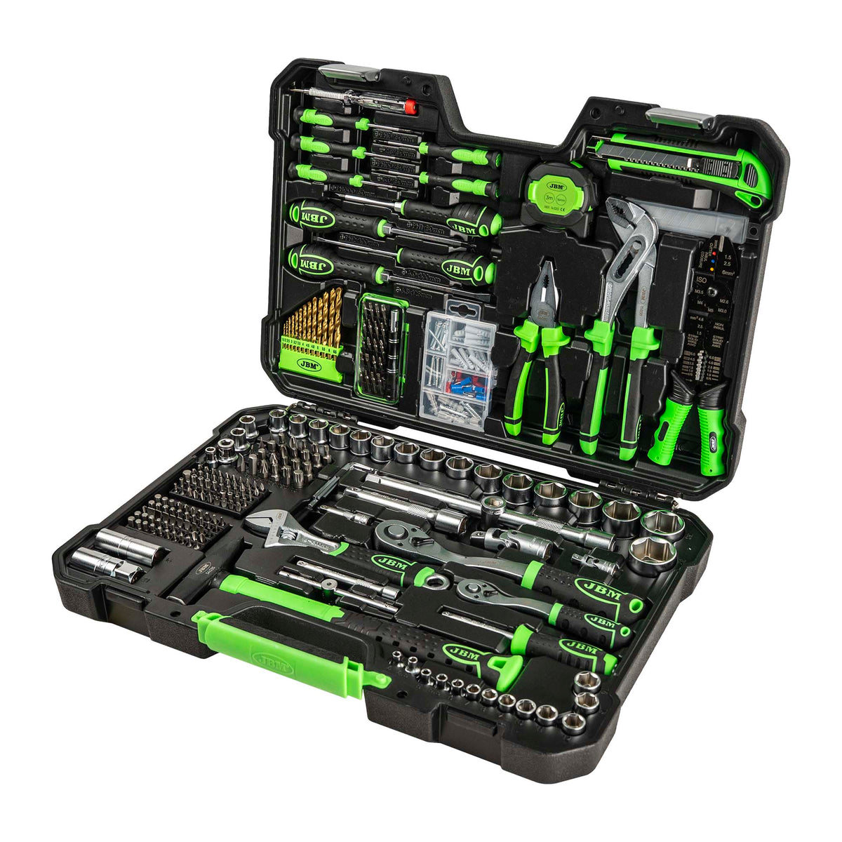 SET DI UTENSILI DA 302 PEZZI CON BUSSOLE ESAGONALI DA 1/2" E 1/4" ? FINITURA ZINCATA | 53212